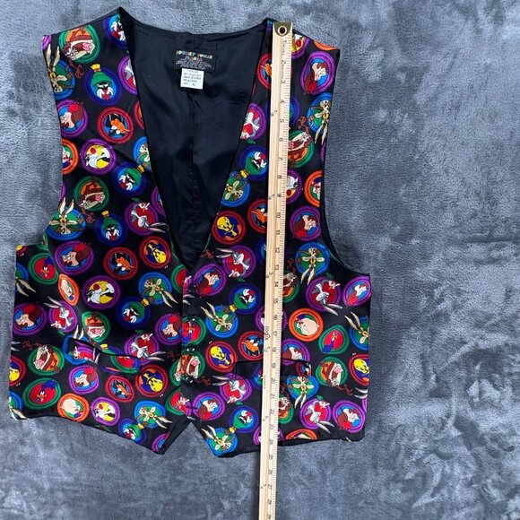 VINTAGE 1993 LOONEY TUNES MANIA 100% SILK VEST Men XL Bugs Taz Daffy Marvin - Picture 8 of 8